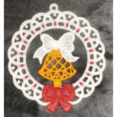 Csipke dísz keretben - színes csengő, harang