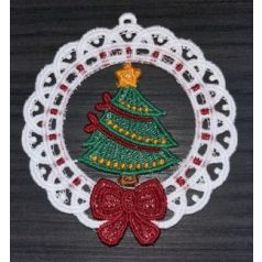 Csipke dísz keretben - színes fenyő