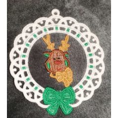 Csipke dísz keretben - színes rénszarvas